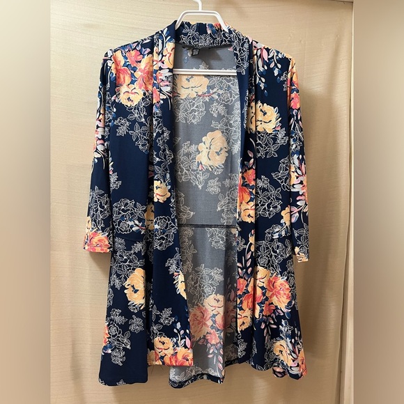 🔵 Atrizan Robin Barre Navy Pink Floral Open Cardigan size XS 🇨🇦 Long Sleeve - Picture 1 of 7